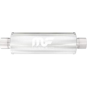 MagnaFlow Performance Exhaust Muffler 14163: 4"/4" Inlet/Outlet, 6x6x14" Round, Stainless Steel, Brushed Finish in Kuwait