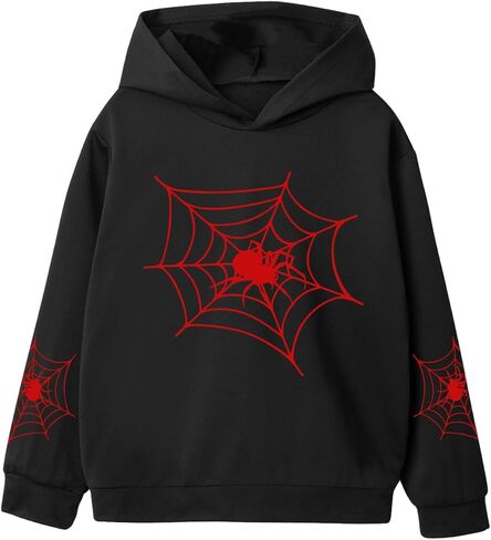 WDIRARA Boy's Spiderweb Hoodies Graphic Long Sleeve Hooded Sweatshirts Pullovers Tops in Saudi Arabia