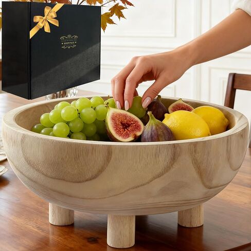 Premium 11" Handcrafted Large Wooden Fruit,Salad,Bread,Snack & key Bowl-Wooden Decorative Serving Bowl-Multi-Use Centerpiece for Kitchen Counter,Dining Table Entryway Key Catcher-Wedding|Birthday Gift in Saudi Arabia