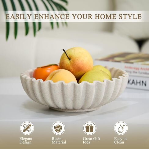 وعاء ديكور كبير، وعاء فواكه من الراتنج لطاولة المطبخ، وعاء مدخل مكشكش على شكل صدفي، وعاء محفظة حديث مقاس 10 بوصة لديكور المنزل، حجر صناعي بيج in Kuwait