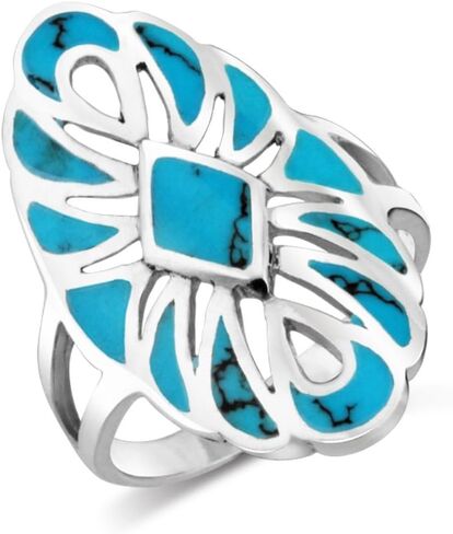 Mimi 925 Sterling Silver Large Southwestern Native American Style Simulated Turquoise Ring in Saudi Arabia