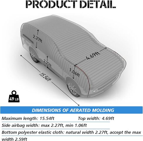 غطاء سيارة سميك قابل للنفخ لحماية البرد، غطاء سيارة كامل مضاد للبرد لسيارات السيدان مقاس 166 بوصة - 198 بوصة بطول بين سيارات الدفع الرباعي - مقاوم للماء، مقاوم للأشعة فوق البنفسجية، سهل الطي (مع مضخة هواء) in Kuwait