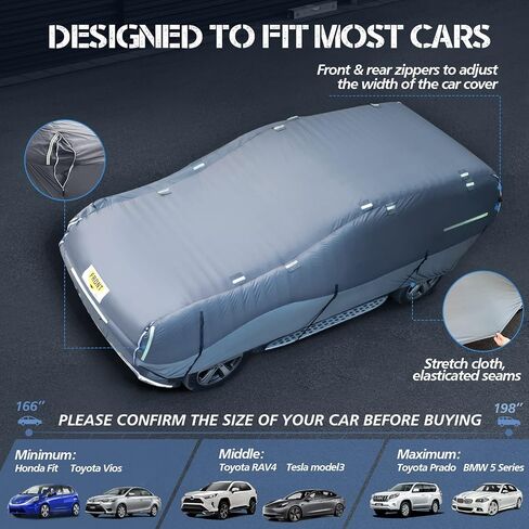 غطاء سيارة سميك قابل للنفخ لحماية البرد، غطاء سيارة كامل مضاد للبرد لسيارات السيدان مقاس 166 بوصة - 198 بوصة بطول بين سيارات الدفع الرباعي - مقاوم للماء، مقاوم للأشعة فوق البنفسجية، سهل الطي (مع مضخة هواء) in Kuwait