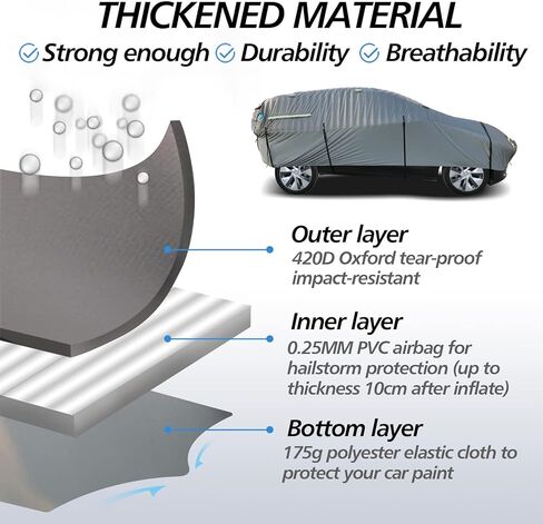 غطاء سيارة سميك قابل للنفخ لحماية البرد، غطاء سيارة كامل مضاد للبرد لسيارات السيدان مقاس 166 بوصة - 198 بوصة بطول بين سيارات الدفع الرباعي - مقاوم للماء، مقاوم للأشعة فوق البنفسجية، سهل الطي (مع مضخة هواء) in Kuwait