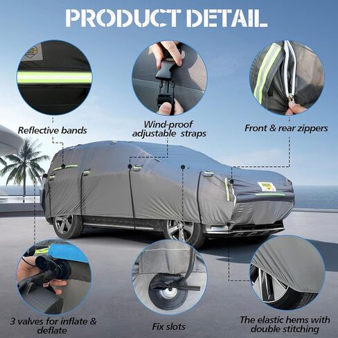 غطاء سيارة سميك قابل للنفخ لحماية البرد، غطاء سيارة كامل مضاد للبرد لسيارات السيدان مقاس 166 بوصة - 198 بوصة بطول بين سيارات الدفع الرباعي - مقاوم للماء، مقاوم للأشعة فوق البنفسجية، سهل الطي (مع مضخة هواء) in Kuwait