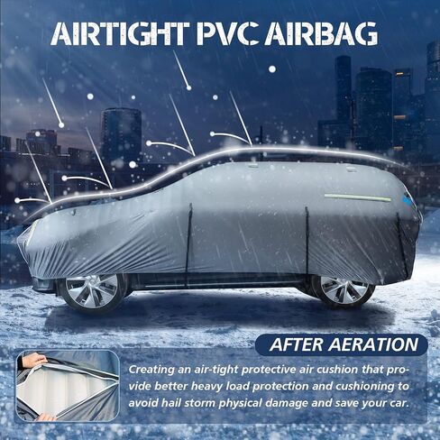 غطاء سيارة سميك قابل للنفخ لحماية البرد، غطاء سيارة كامل مضاد للبرد لسيارات السيدان مقاس 166 بوصة - 198 بوصة بطول بين سيارات الدفع الرباعي - مقاوم للماء، مقاوم للأشعة فوق البنفسجية، سهل الطي (مع مضخة هواء) in Kuwait