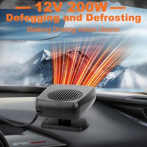 Car Heater,200W Fast Heating & Defrosting,Windshield Defroster Portable Heater for Car Plug in Cigarette Lighter,360° Rotary Car Heaters for Vehicle,Car,RV,SUV (Black) in Kuwait