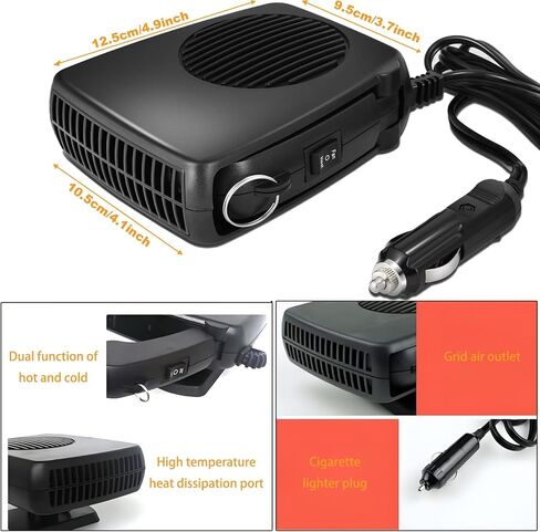 Car Heater,200W Fast Heating & Defrosting,Windshield Defroster Portable Heater for Car Plug in Cigarette Lighter,360° Rotary Car Heaters for Vehicle,Car,RV,SUV (Black) in Kuwait