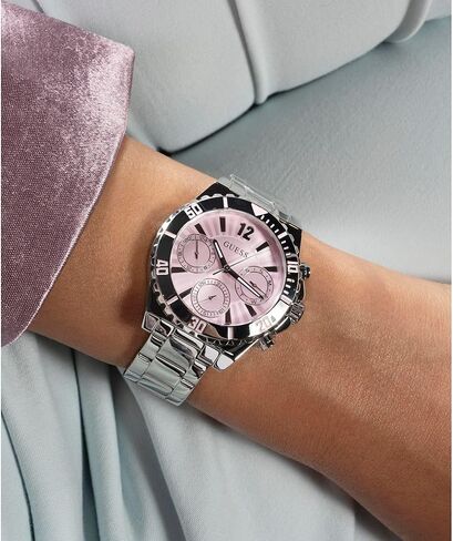 GUESS Women's 38mm Watch - Silver Tone Bracelet Pink Dial Silver Tone Case in Saudi Arabia