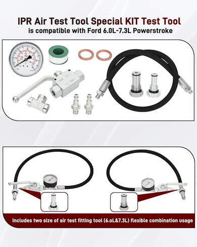 مجموعة أدوات اختبار الهواء IPR متوافقة مع Ford 6.0L/7.3L Powerstroke 1994-2007 F250/F350/F450، 5300 PSI جهاز اختبار تسرب نظام الزيت عالي الضغط in Kuwait