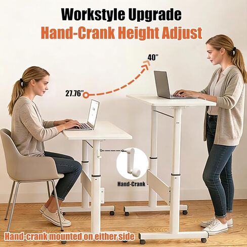 Hand Crank Small Standing Desk, Adjustable Height 27.76-40", Tiltable Tabletop with Wheels, Portable Laptop Computer Table, Rolling Podium Mobile Stand Up Desk for Walking Pad Treadmill, Home Office in Saudi Arabia