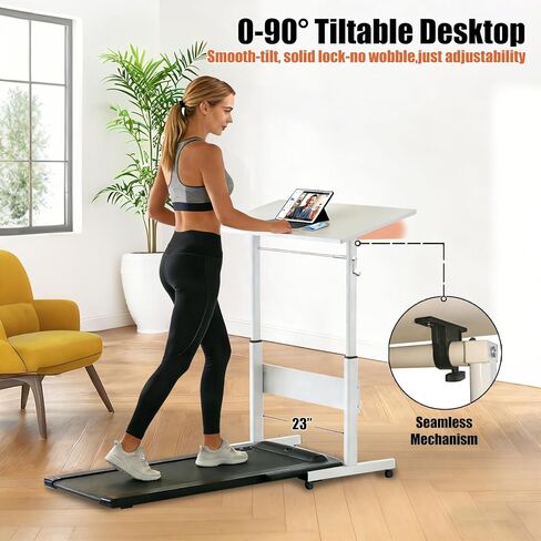 Hand Crank Small Standing Desk, Adjustable Height 27.76-40", Tiltable Tabletop with Wheels, Portable Laptop Computer Table, Rolling Podium Mobile Stand Up Desk for Walking Pad Treadmill, Home Office in Saudi Arabia