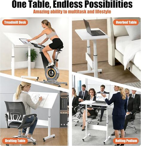 Hand Crank Small Standing Desk, Adjustable Height 27.76-40", Tiltable Tabletop with Wheels, Portable Laptop Computer Table, Rolling Podium Mobile Stand Up Desk for Walking Pad Treadmill, Home Office in Saudi Arabia