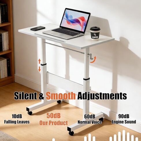 Hand Crank Small Standing Desk, Adjustable Height 27.76-40", Tiltable Tabletop with Wheels, Portable Laptop Computer Table, Rolling Podium Mobile Stand Up Desk for Walking Pad Treadmill, Home Office in Saudi Arabia