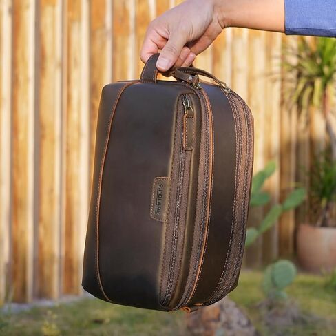 Polare Full Grain Leather Toiletry Bag for Men Large Travel Cosmetic Case Dopp Kit Shaving Kit Wash Pouch with YKK Zippers in Kuwait