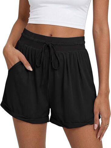 Fisoew Womens Running Shorts Lightweight Color Block High Waisted Drawstring Workout Yoga Athletic Shorts Pockets in Saudi Arabia