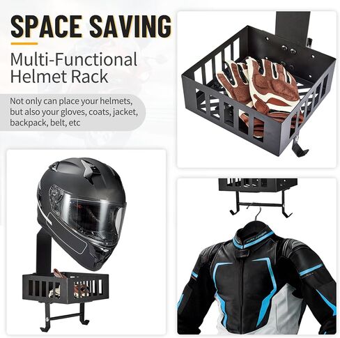 حامل خوذة الدراجة النارية E Track مع صينية وخطافات، حامل خوذة عالمي مثبت على الحائط للجراج أو ورشة العمل in Kuwait