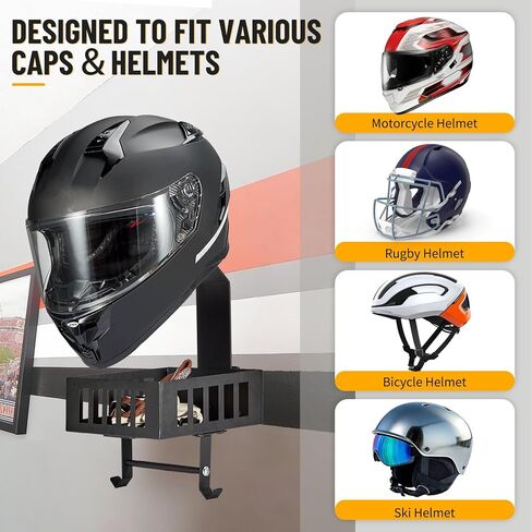 حامل خوذة الدراجة النارية E Track مع صينية وخطافات، حامل خوذة عالمي مثبت على الحائط للجراج أو ورشة العمل in Kuwait