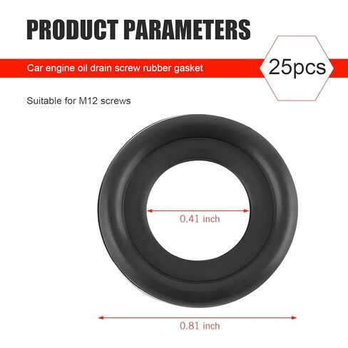 25 PCS Oil Drain Plug Gasket, M12 Rubber Sealing Rings Replace OEM#12616850, Engine Oil Pan Washers, Compatible with Chevy GMC Buick Cadillac (Black) in Saudi Arabia