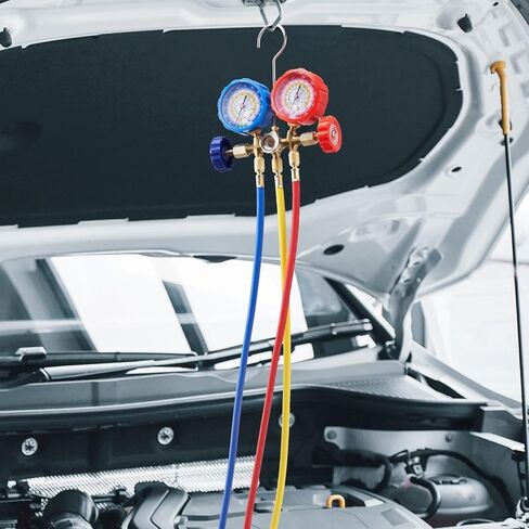AC Gauge Set, 3 Way Manifold for R134A R22 R12 R502 Refrigerant, with 5ft Hoses, Couplers, Can Tap in Saudi Arabia