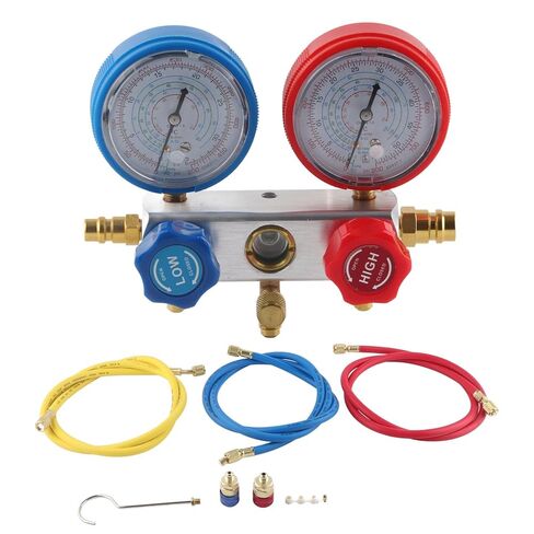 3 Way AC Diagnostic Manifold Set, Refrigerant Charging Tool Kit for R410A R22 R404, HVAC Set with 3 Charging Hoses, Pressure AC Manifold in Kuwait