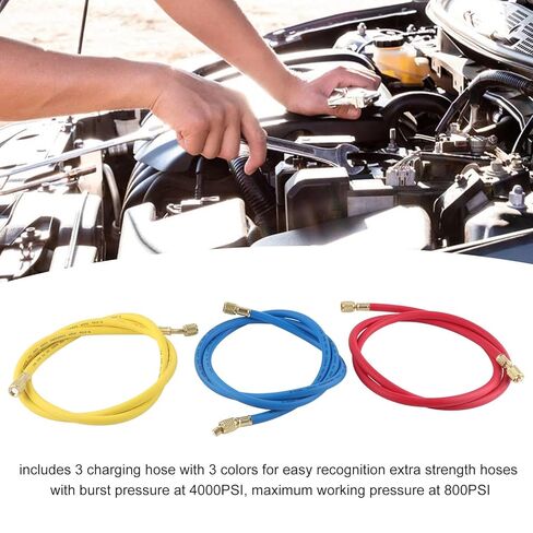 3 Way AC Diagnostic Manifold Set, Refrigerant Charging Tool Kit for R410A R22 R404, HVAC Set with 3 Charging Hoses, Pressure AC Manifold in Kuwait