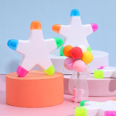 24 Pcs Star Highlighters Bulk 5-in-1 Highlighters Assorted Colors Creative Star Shape Watercolor Fluorescent Pens Office Travel Aesthetic Stationery Supplies in Saudi Arabia