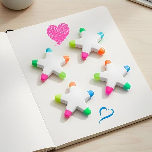 24 Pcs Star Highlighters Bulk 5-in-1 Highlighters Assorted Colors Creative Star Shape Watercolor Fluorescent Pens Office Travel Aesthetic Stationery Supplies in Saudi Arabia