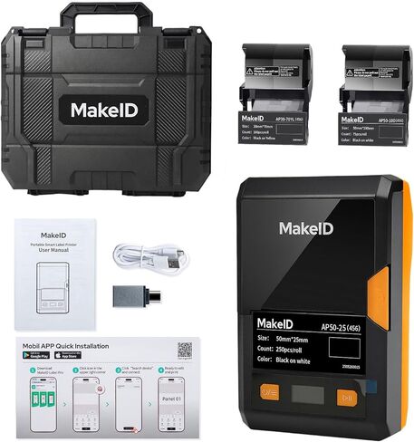 MakeID EP53 Label Maker with Hard Case, Portable Industrial 2" Print Head Bluetooth Label Printer, Mobile APP & PC Editor Compatible, 2000mAh Li-ion Battery, Come with 3 Label Cartridges for Job Sites in Kuwait