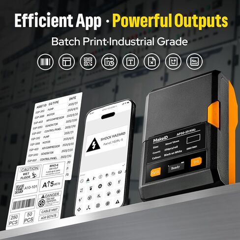 MakeID EP53 Label Maker with Hard Case, Portable Industrial 2" Print Head Bluetooth Label Printer, Mobile APP & PC Editor Compatible, 2000mAh Li-ion Battery, Come with 3 Label Cartridges for Job Sites in Kuwait