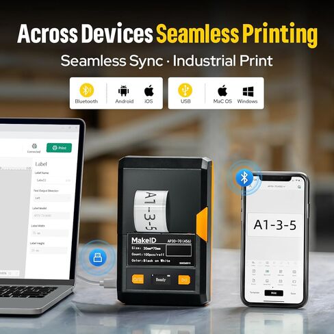 MakeID EP53 Label Maker with Hard Case, Portable Industrial 2" Print Head Bluetooth Label Printer, Mobile APP & PC Editor Compatible, 2000mAh Li-ion Battery, Come with 3 Label Cartridges for Job Sites in Kuwait