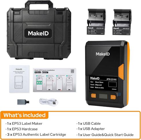 MakeID EP53 Label Maker with Hard Case, Portable Industrial 2" Print Head Bluetooth Label Printer, Mobile APP & PC Editor Compatible, 2000mAh Li-ion Battery, Come with 3 Label Cartridges for Job Sites in Kuwait
