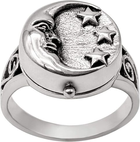 81stgeneration Sterling Silver Crescent Moon Locket Ring for Women - 925 Silver Star Signet Ring - Spiritual Gift - Gothic Celestial Piece - Vintage-Style Wiccan Halloween Jewelry in Saudi Arabia