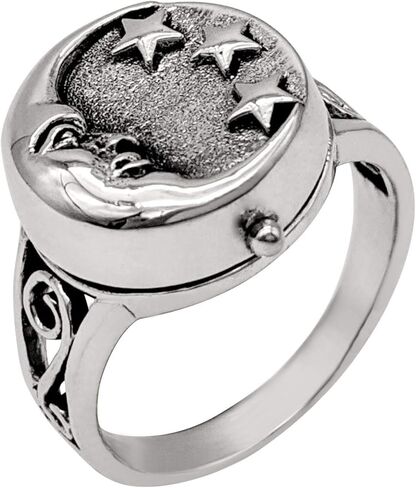 81stgeneration Sterling Silver Crescent Moon Locket Ring for Women - 925 Silver Star Signet Ring - Spiritual Gift - Gothic Celestial Piece - Vintage-Style Wiccan Halloween Jewelry in Saudi Arabia
