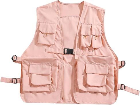 Utility Vest Waistcoat Fishing Vest Lightweight Cargo Vest Outerwear for Men Women Adults Outdoor Sports Hiking Photography, Pink, 3XL in Saudi Arabia