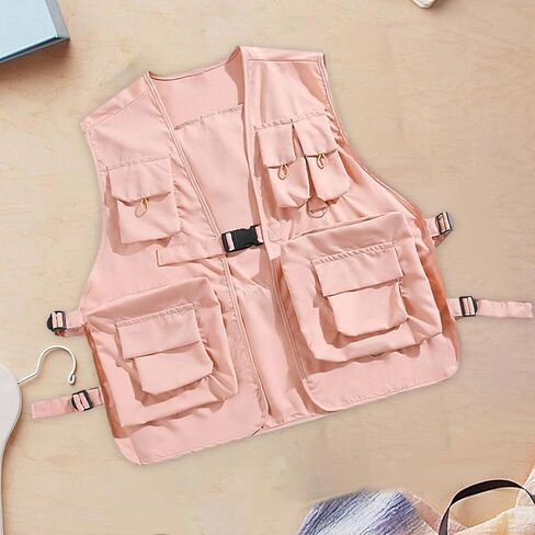 Utility Vest Waistcoat Fishing Vest Lightweight Cargo Vest Outerwear for Men Women Adults Outdoor Sports Hiking Photography, Pink, 3XL in Saudi Arabia