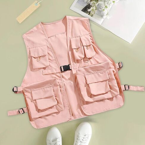 Utility Vest Waistcoat Fishing Vest Lightweight Cargo Vest Outerwear for Men Women Adults Outdoor Sports Hiking Photography, Pink, 3XL in Saudi Arabia