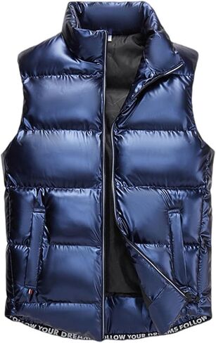 سترة منتفخة لامعة للرجال من GIBZ مبطنة بدون أكمام مع جيوب وسحاب دافئة للشتاء في الهواء الطلق in Kuwait