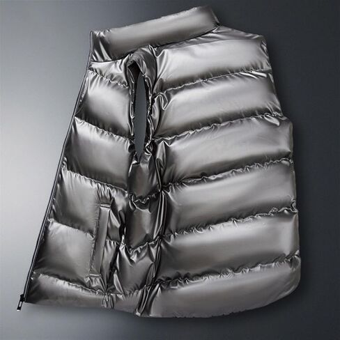 سترة منتفخة لامعة للرجال من GIBZ مبطنة بدون أكمام مع جيوب وسحاب دافئة للشتاء في الهواء الطلق in Kuwait