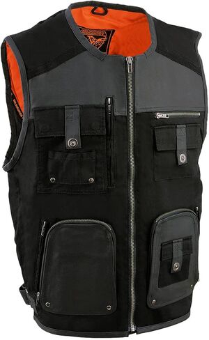 Milwaukee Leather MPM3310 Men's 'Super Utility' Black Leather and Canvas Multi-Pocket Vest in Saudi Arabia