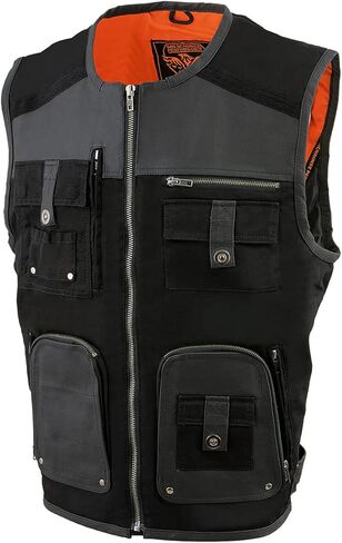 Milwaukee Leather MPM3310 Men's 'Super Utility' Black Leather and Canvas Multi-Pocket Vest in Saudi Arabia