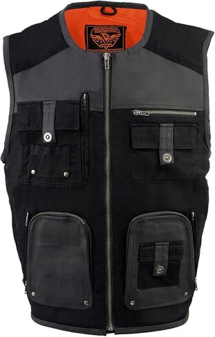 Milwaukee Leather MPM3310 Men's 'Super Utility' Black Leather and Canvas Multi-Pocket Vest in Saudi Arabia