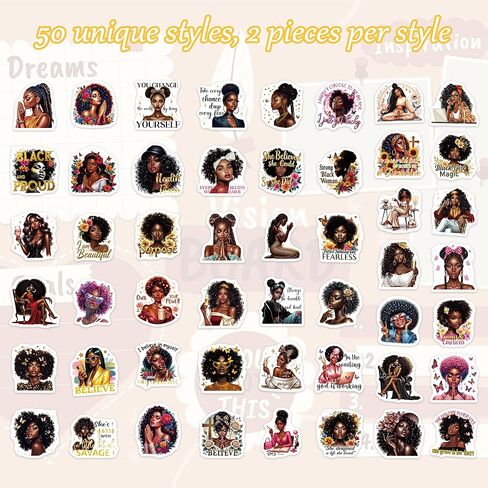 100 Pcs Black Girl Magic Vision Board Stickers, Inspirational Black Women Stickers, Motivational Prayer Board Supplies and Kit for Self Love, Faith, and Empowerment in Saudi Arabia