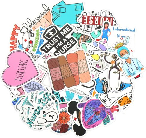 50PCS Nursing Stickers, Medical Sticker Vinyl Nursing Student Sticker Funny Nurse Stickers for Water Bottles NurseAppreciation Planner Gifts Healthcare Worker Therapy Accessories in Saudi Arabia