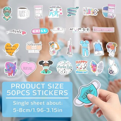 50PCS Nursing Stickers, Medical Sticker Vinyl Nursing Student Sticker Funny Nurse Stickers for Water Bottles NurseAppreciation Planner Gifts Healthcare Worker Therapy Accessories in Saudi Arabia