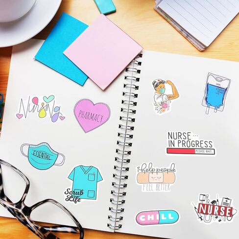 50PCS Nursing Stickers, Medical Sticker Vinyl Nursing Student Sticker Funny Nurse Stickers for Water Bottles NurseAppreciation Planner Gifts Healthcare Worker Therapy Accessories in Saudi Arabia