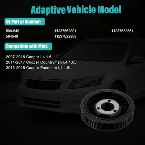 594-549 Harmonic Balancer Crankshaft Pulley (L4 1.6L) For Mini Cooper 2007-2016, Cooper Countryman 2011-2017, Cooper Paceman 2013-2016, Replace 11237622909 11237638551 11237562801 594549 in Saudi Arabia