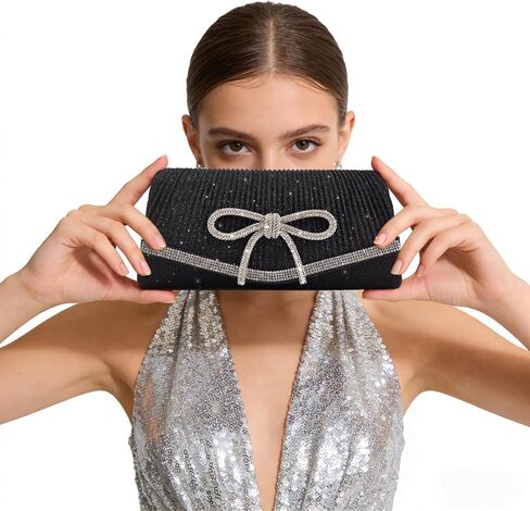 Bow Evening Bag Sparkly Clutch Purses for Women Glitter Rhinestone Dressy Clutch Bags Envelope Handbag Bridal Wedding in Saudi Arabia