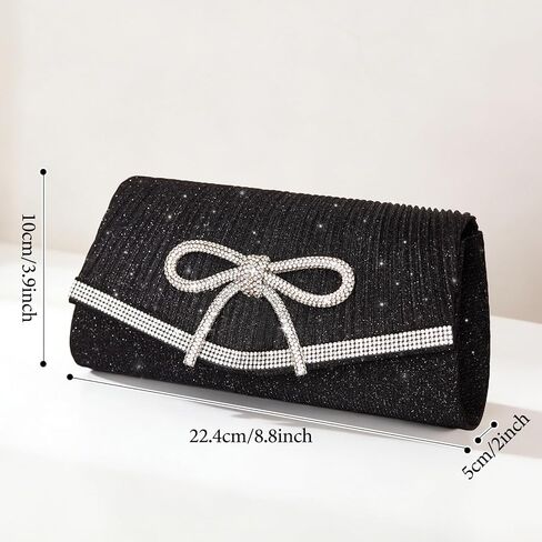 Bow Evening Bag Sparkly Clutch Purses for Women Glitter Rhinestone Dressy Clutch Bags Envelope Handbag Bridal Wedding in Saudi Arabia