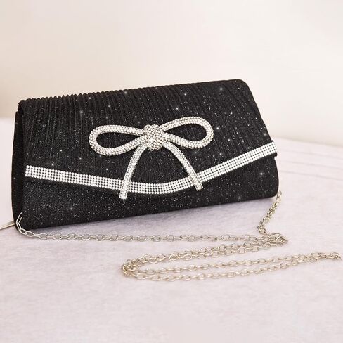 Bow Evening Bag Sparkly Clutch Purses for Women Glitter Rhinestone Dressy Clutch Bags Envelope Handbag Bridal Wedding in Saudi Arabia